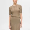 SELECTED STICKAD KORTÄRMAD TOPP Beige Discount