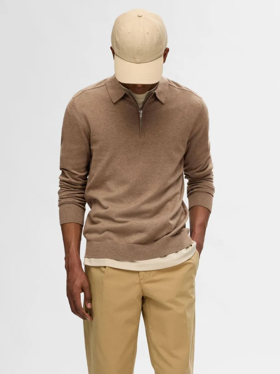 stickad_lngrmad_piktrja_0-2.webp SELECTED STICKAD LÅNGÄRMAD PIKÉTRÖJA Brown Store