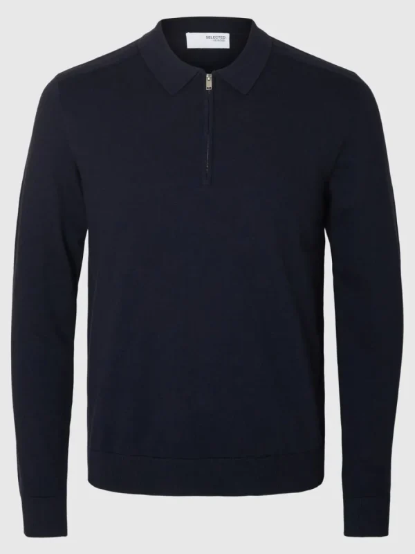 SELECTED STICKAD LÅNGÄRMAD PIKÉTRÖJA Blue Outlet