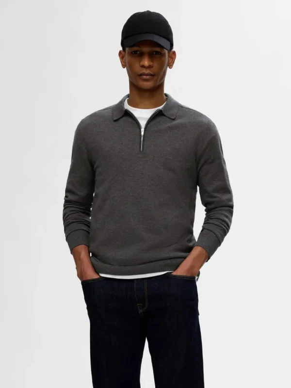 SELECTED STICKAD LÅNGÄRMAD PIKÉTRÖJA Grey Best