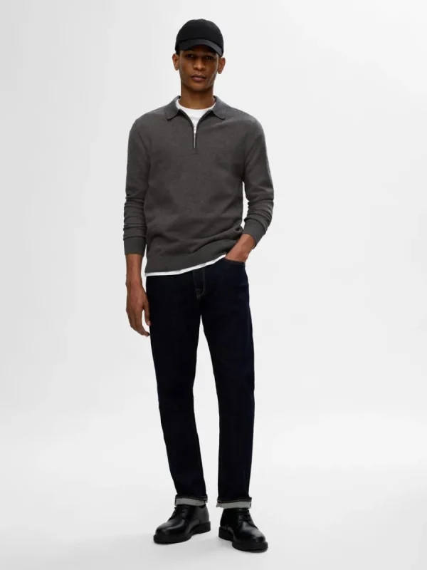 SELECTED STICKAD LÅNGÄRMAD PIKÉTRÖJA Grey Best