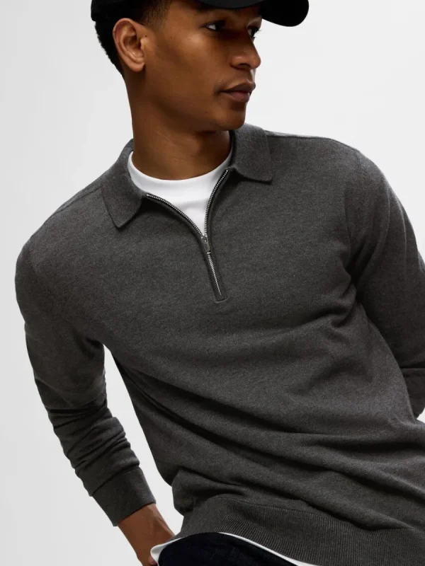 SELECTED STICKAD LÅNGÄRMAD PIKÉTRÖJA Grey Best