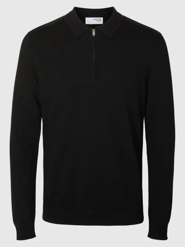 SELECTED STICKAD LÅNGÄRMAD PIKÉTRÖJA Black Store