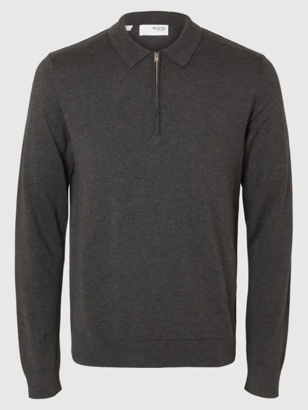 SELECTED STICKAD LÅNGÄRMAD PIKÉTRÖJA Grey Best