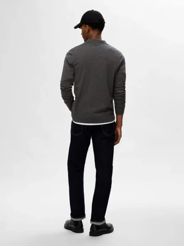 SELECTED STICKAD LÅNGÄRMAD PIKÉTRÖJA Grey Best