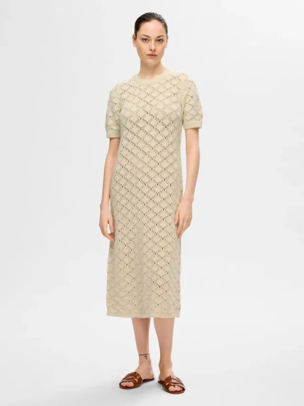 SELECTED STICKAD MAXIKLÄNNING Beige Sale