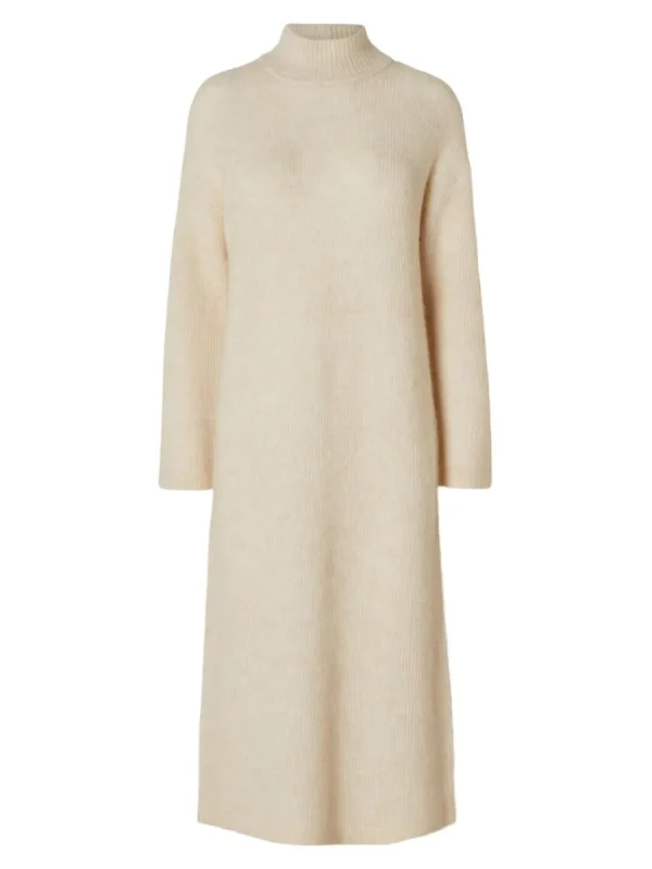 SELECTED STICKAD MAXIKLÄNNING Beige Flash Sale