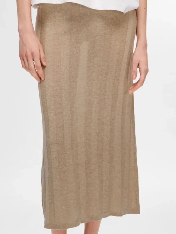 SELECTED STICKAD MIDIKJOL Beige Cheap