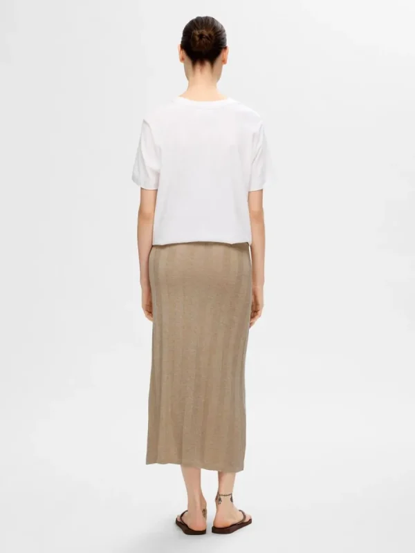 SELECTED STICKAD MIDIKJOL Beige Cheap