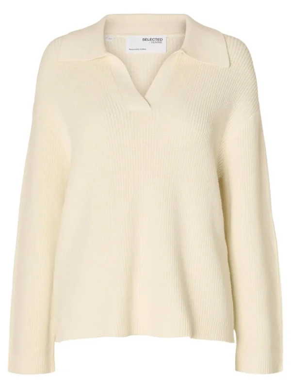 SELECTED STICKAD PIKÉTOPP TRÖJA Beige Store