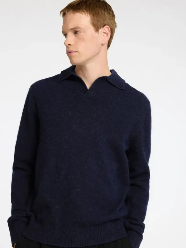 SELECTED STICKAD PIKÉTRÖJA Blue Clearance