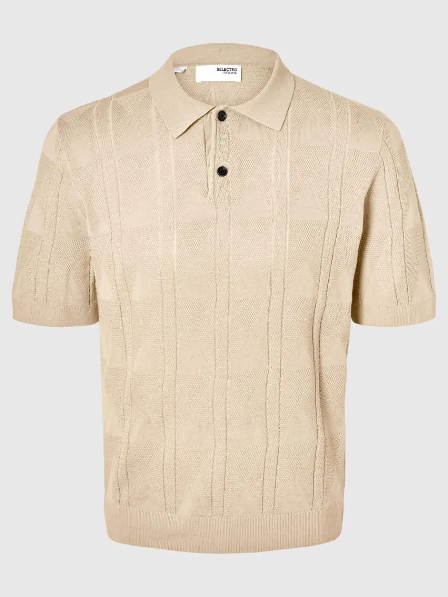stickad_piktrja_3-4.webp SELECTED STICKAD PIKÉTRÖJA Beige Flash Sale