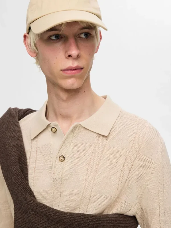 SELECTED STICKAD PIKÉTRÖJA Beige Flash Sale