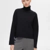SELECTED STICKAD POLOTRÖJA Black Hot