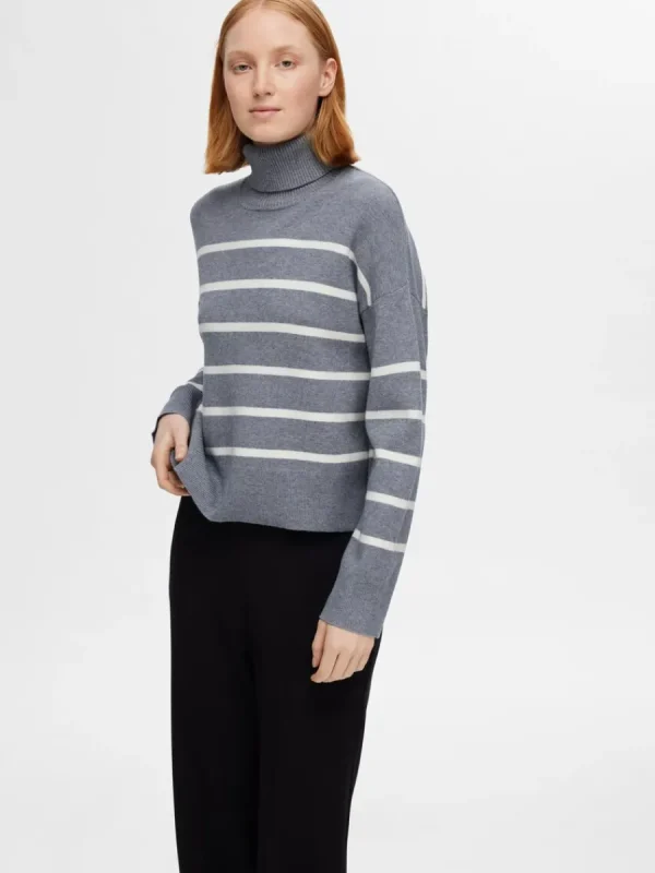SELECTED STICKAD POLOTRÖJA Grey Sale