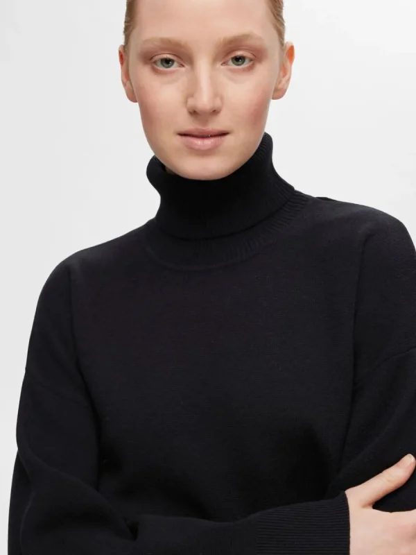 SELECTED STICKAD POLOTRÖJA Black Hot