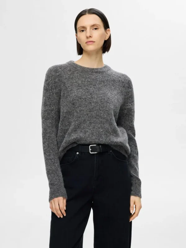 SELECTED STICKAD RUNDRINGAD TRÖJA Grey Online
