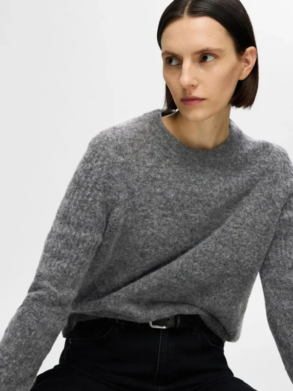 SELECTED STICKAD RUNDRINGAD TRÖJA Grey Online