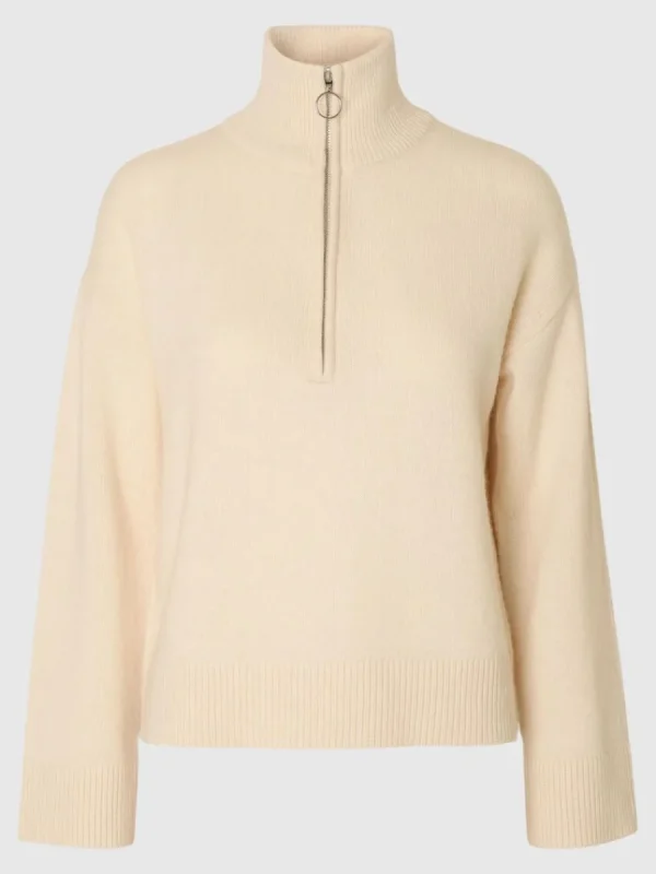 SELECTED STICKAD TRÖJA MED HALVLÅNGT BLIXTLÅS Beige Cheap