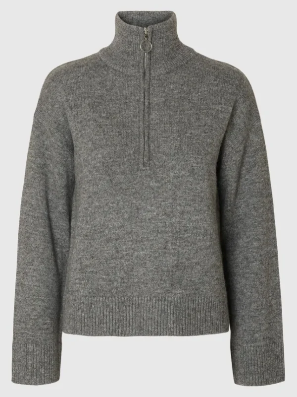SELECTED STICKAD TRÖJA MED HALVLÅNGT BLIXTLÅS Grey Cheap