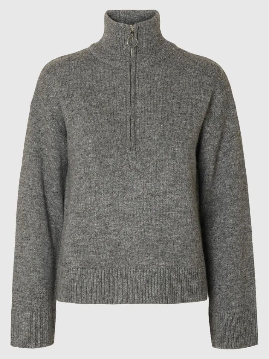 stickad_trja_med_halvlngt_0.webp SELECTED STICKAD TRÖJA MED HALVLÅNGT BLIXTLÅS Grey Cheap