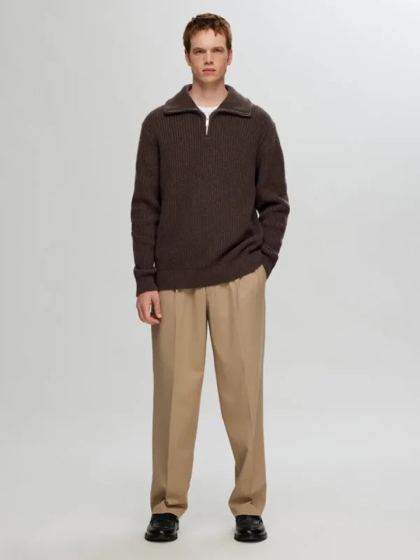 SELECTED STICKAD TRÖJA MED HALVLÅNGT BLIXTLÅS Brown Fashion
