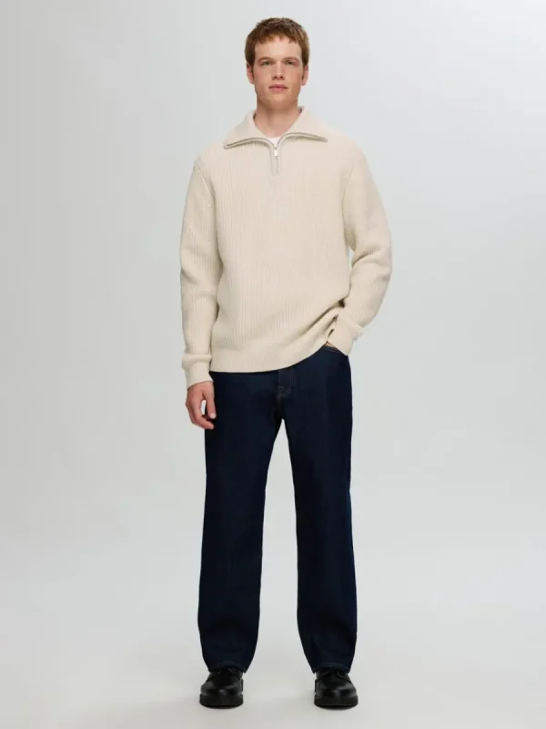 SELECTED STICKAD TRÖJA MED HALVLÅNGT BLIXTLÅS Beige Cheap