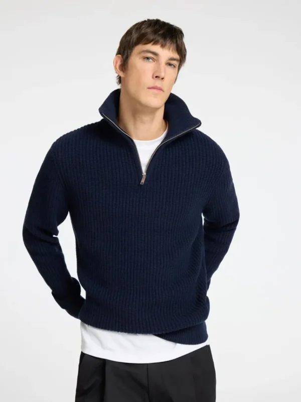 SELECTED STICKAD TRÖJA MED HALVLÅNGT BLIXTLÅS Blue Best Sale