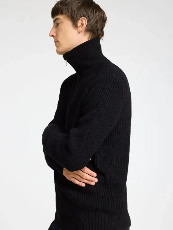 SELECTED STICKAD TRÖJA MED HALVLÅNGT BLIXTLÅS Black Shop