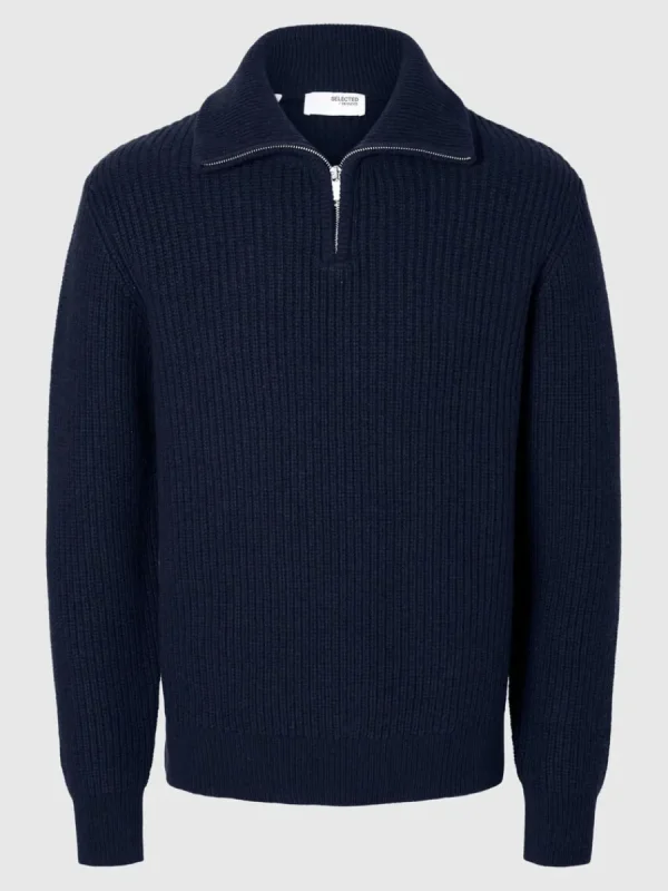 SELECTED STICKAD TRÖJA MED HALVLÅNGT BLIXTLÅS Blue Best Sale