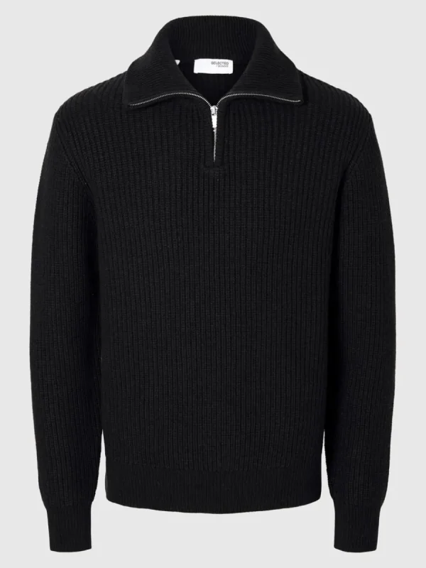 SELECTED STICKAD TRÖJA MED HALVLÅNGT BLIXTLÅS Black Shop