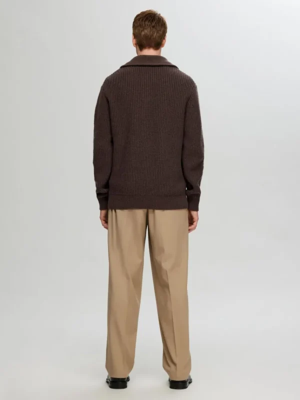 SELECTED STICKAD TRÖJA MED HALVLÅNGT BLIXTLÅS Brown Fashion