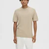 SELECTED STICKAD T-SHIRT Beige Hot