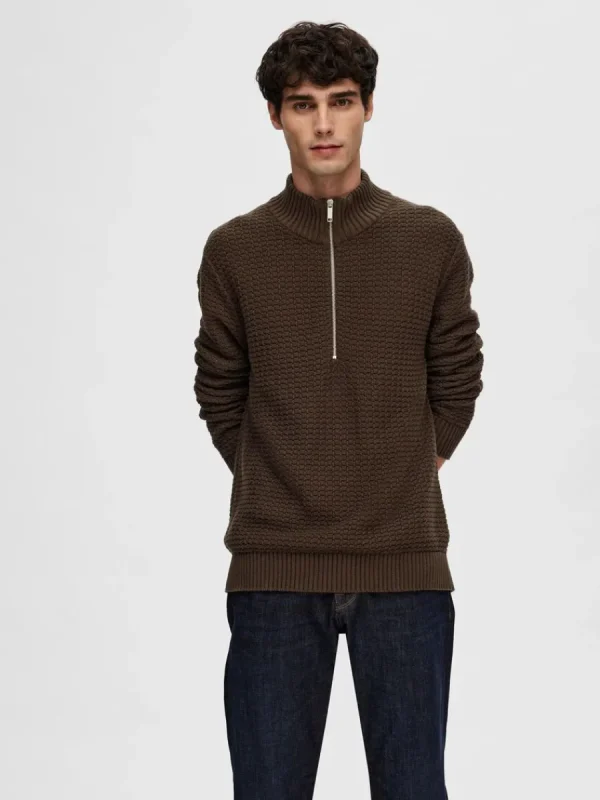 SELECTED STRUKTURERAD MED HALVLÅNGT BLIXTLÅS TRÖJA Brown Store