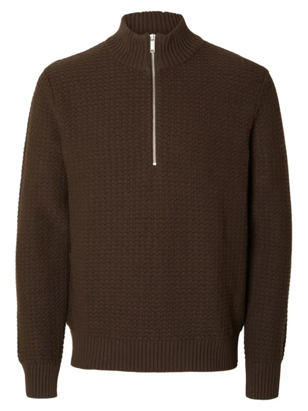 SELECTED STRUKTURERAD MED HALVLÅNGT BLIXTLÅS TRÖJA Brown Store