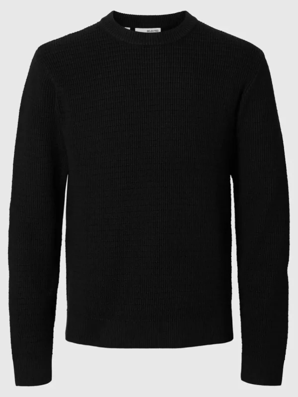 SELECTED STRUKTURERAD RUNDRINGAD TRÖJA Black Flash Sale