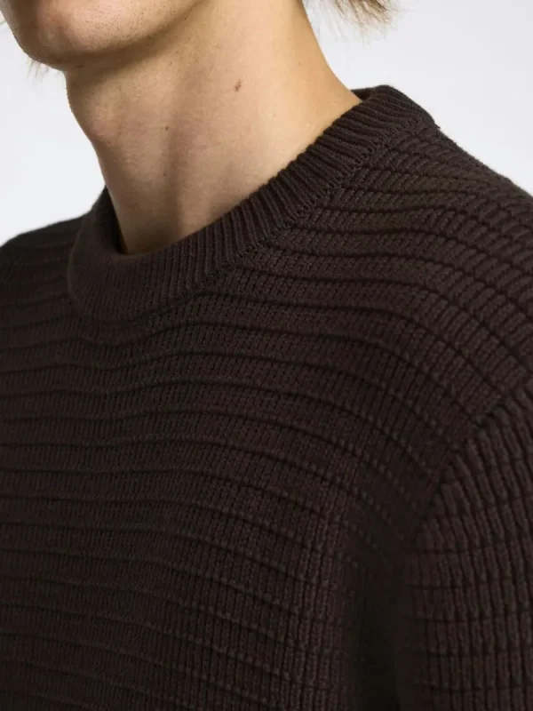SELECTED STRUKTURERAD RUNDRINGAD TRÖJA Brown Discount