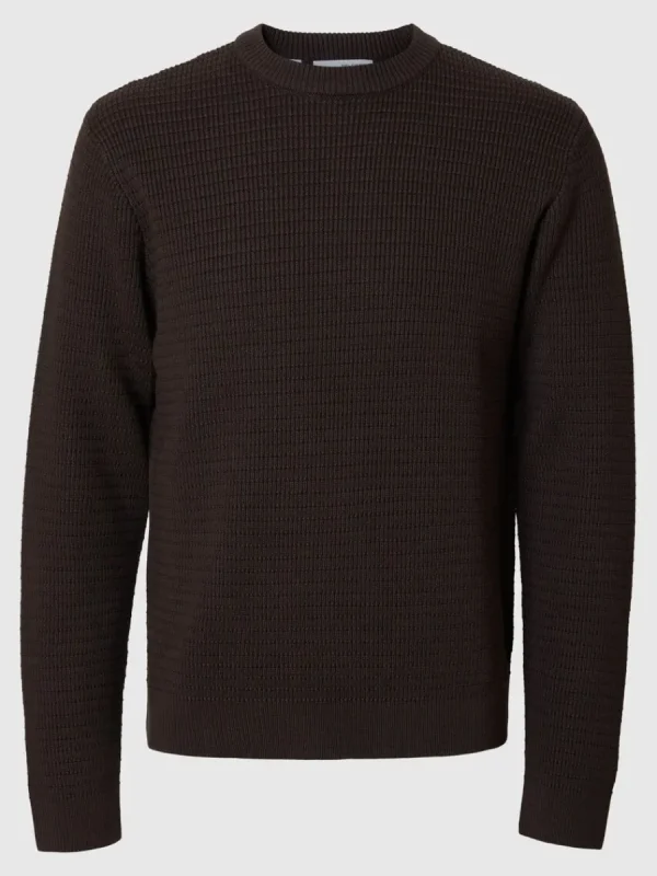 SELECTED STRUKTURERAD RUNDRINGAD TRÖJA Brown Discount