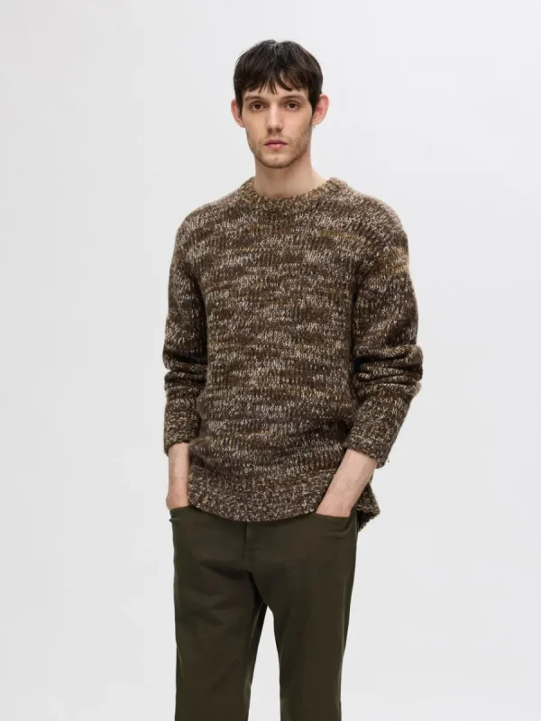 SELECTED STRUKTURERAD STICKAD TRÖJA Brown Shop