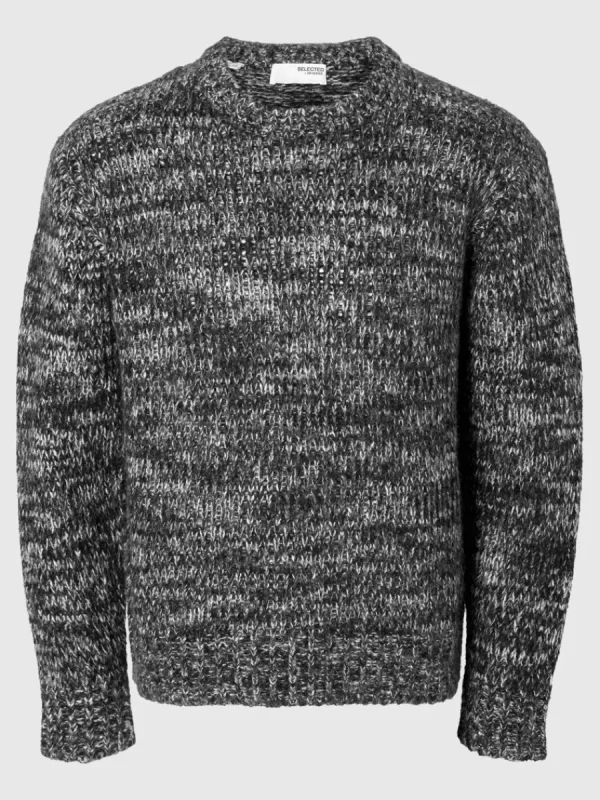 SELECTED STRUKTURERAD STICKAD TRÖJA Grey Sale