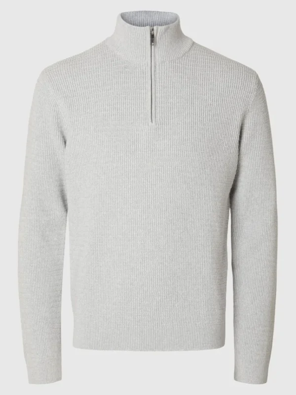 SELECTED STRUKTURERAD TRÖJA MED HALVLÅNGT BLIXTLÅS Grey Store