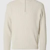SELECTED STRUKTURERAD TRÖJA MED HALVLÅNGT BLIXTLÅS Beige Online