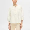 SELECTED TEXTURERAD BLUS MED 3/4-ÄRMAR White Flash Sale