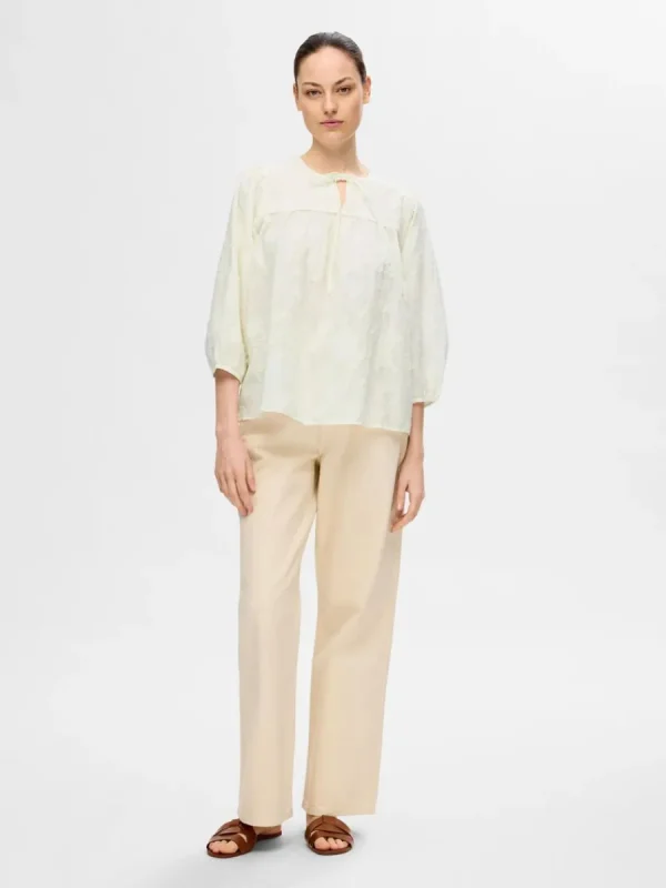 SELECTED TEXTURERAD BLUS MED 3/4-ÄRMAR White Flash Sale