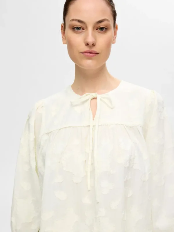 SELECTED TEXTURERAD BLUS MED 3/4-ÄRMAR White Flash Sale