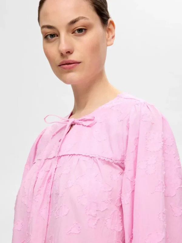 SELECTED TEXTURERAD BLUS MED 3/4-ÄRMAR Pink Discount