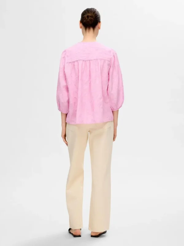SELECTED TEXTURERAD BLUS MED 3/4-ÄRMAR Pink Discount