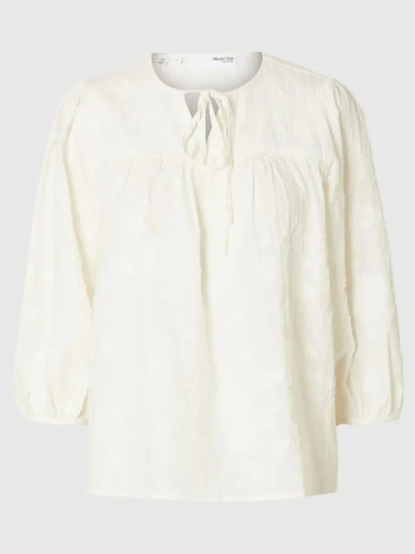 SELECTED TEXTURERAD BLUS MED 3/4-ÄRMAR White Flash Sale