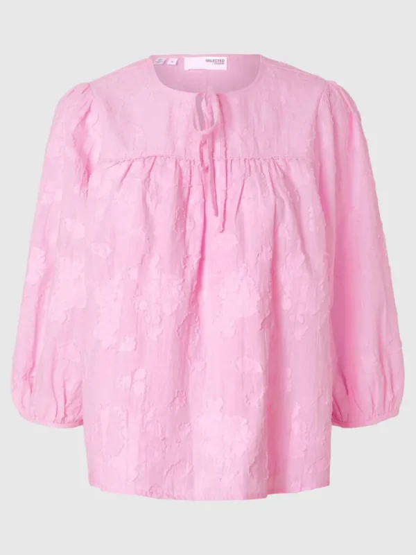 SELECTED TEXTURERAD BLUS MED 3/4-ÄRMAR Pink Discount