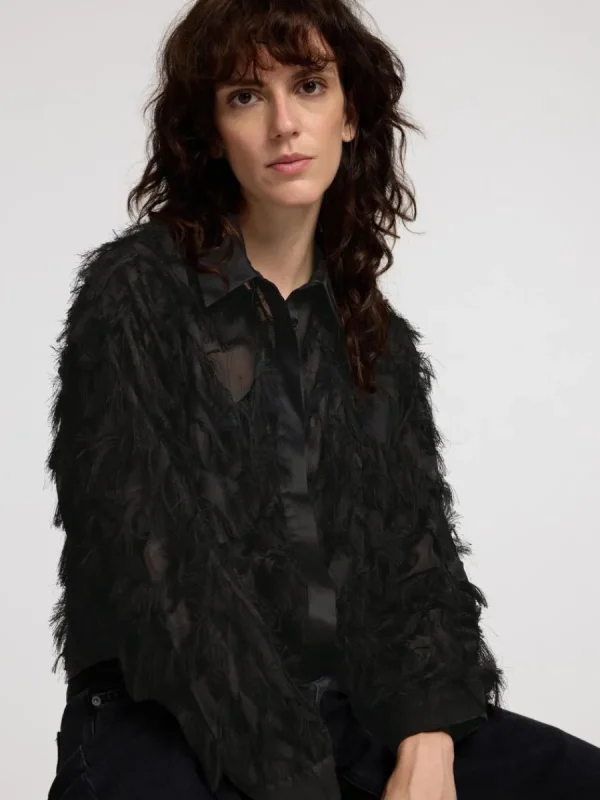 SELECTED TEXTURERAD CROPPAD SKJORTA Black Flash Sale